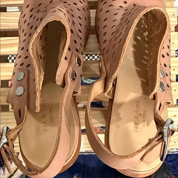 Rag & Bone Perforated Leather Slingback Booties Tan Block Heel Sandals US 8 - Picture 16 of 16